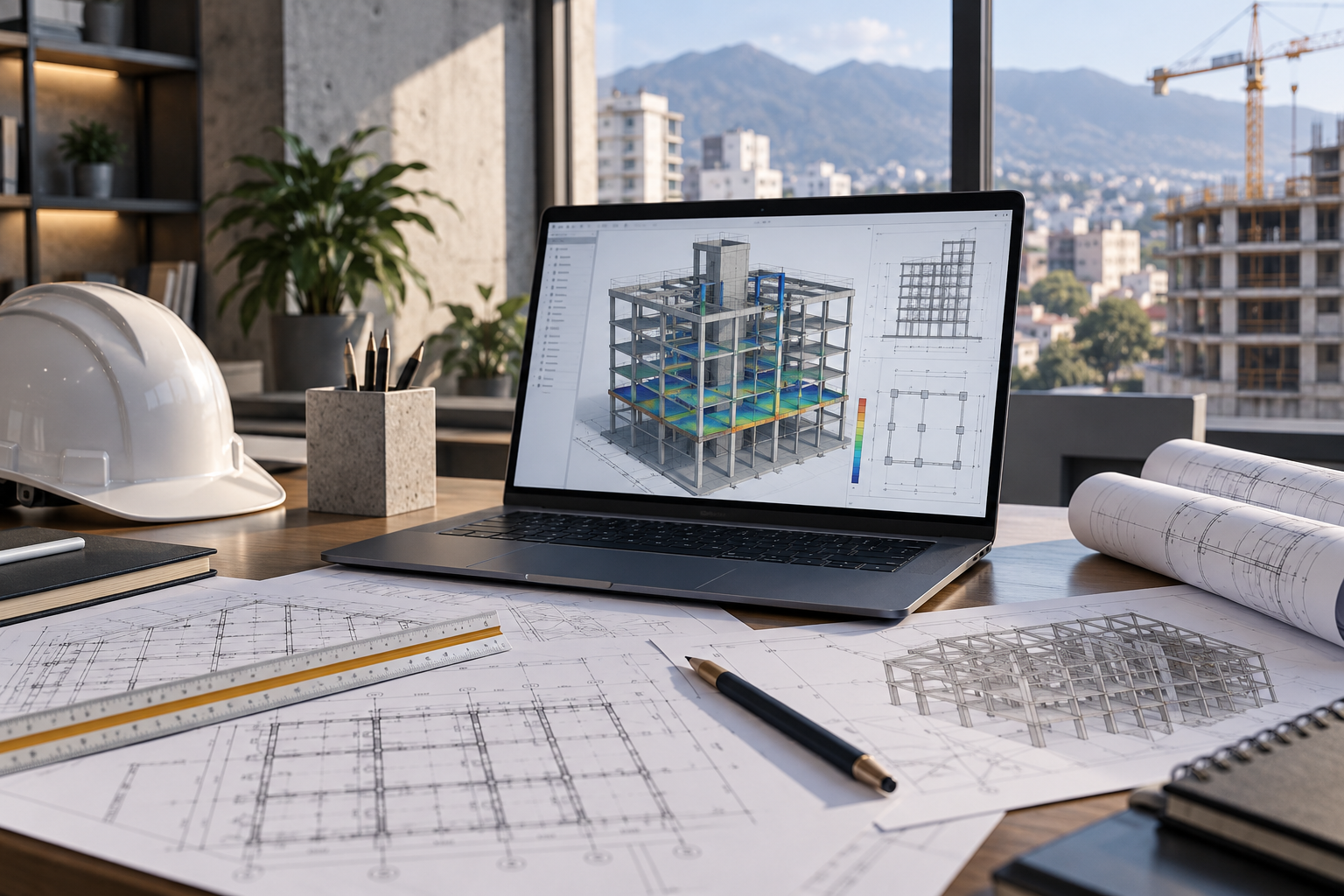 Modelo estructural de un edificio en un entorno de trabajo de ingeniería